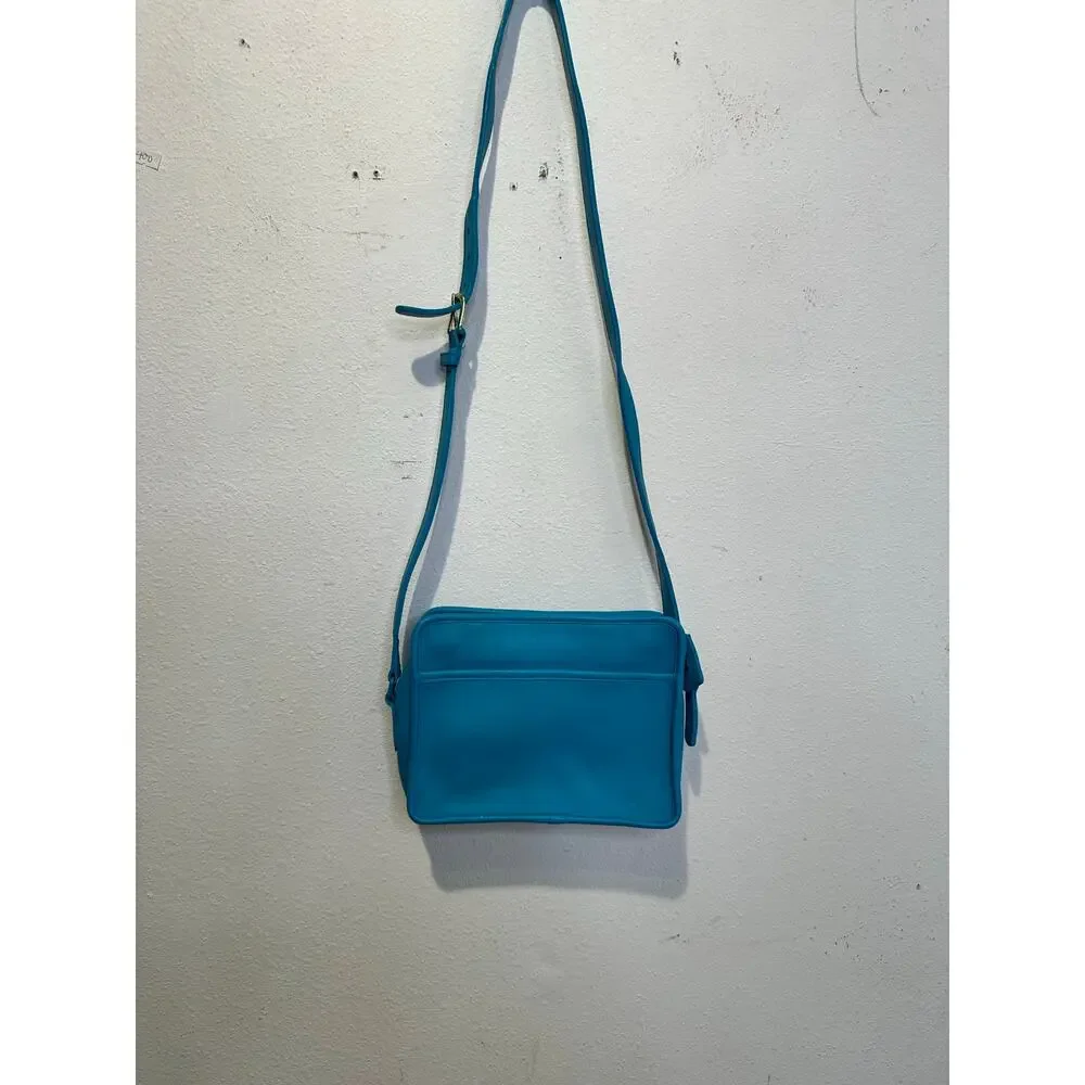 Vintage COACH Upcycled Teal Blue Square Style Crossbody Zipper Closure 90s Bag